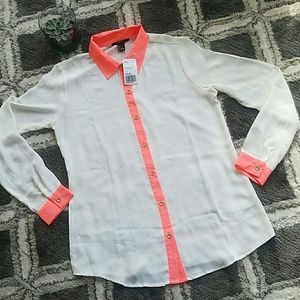 NWT Semi-Sheer Button Down Blouse